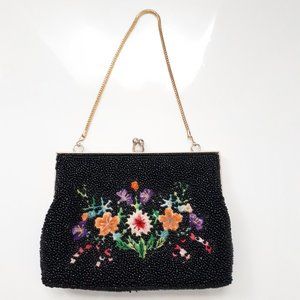 Du Val Vintage Black Beaded and Embroidered Handbag